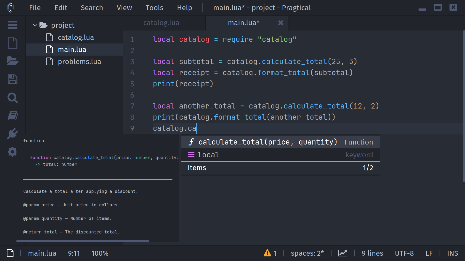 Language-server completion suggestions for a Lua module