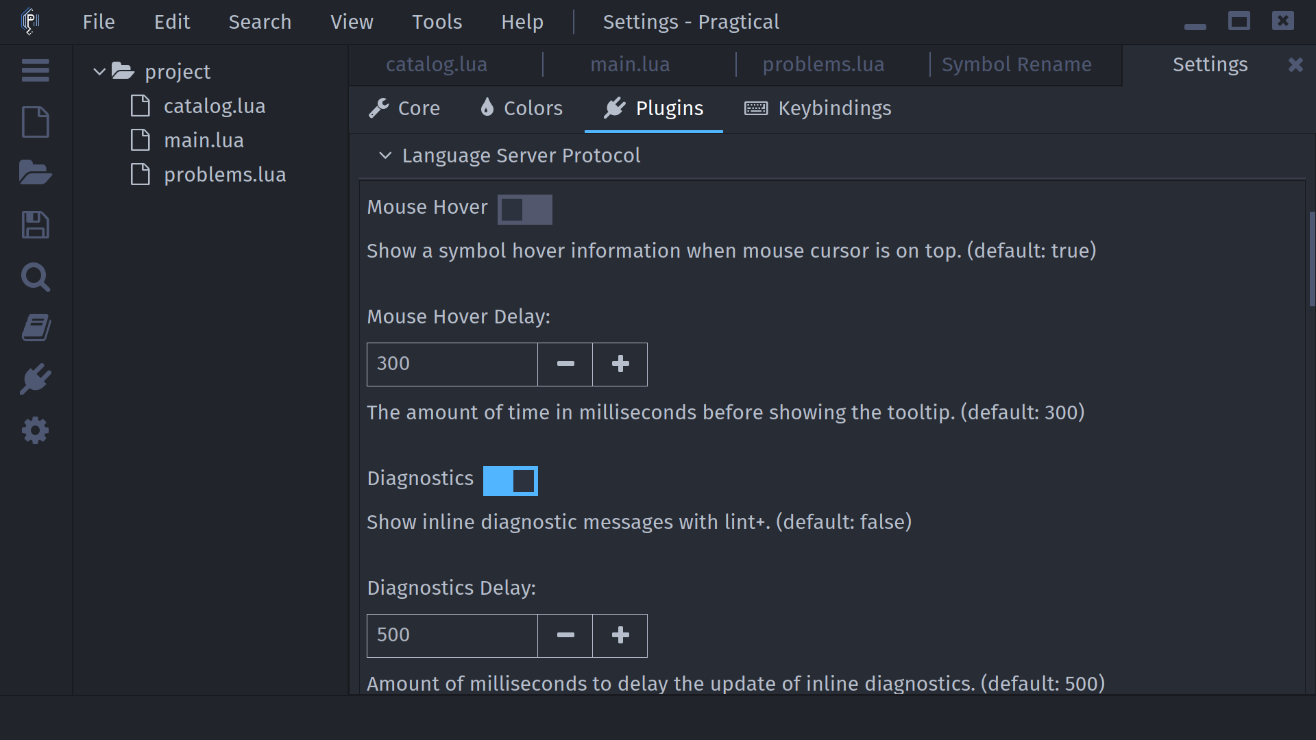 Language Server Protocol settings in One Dark