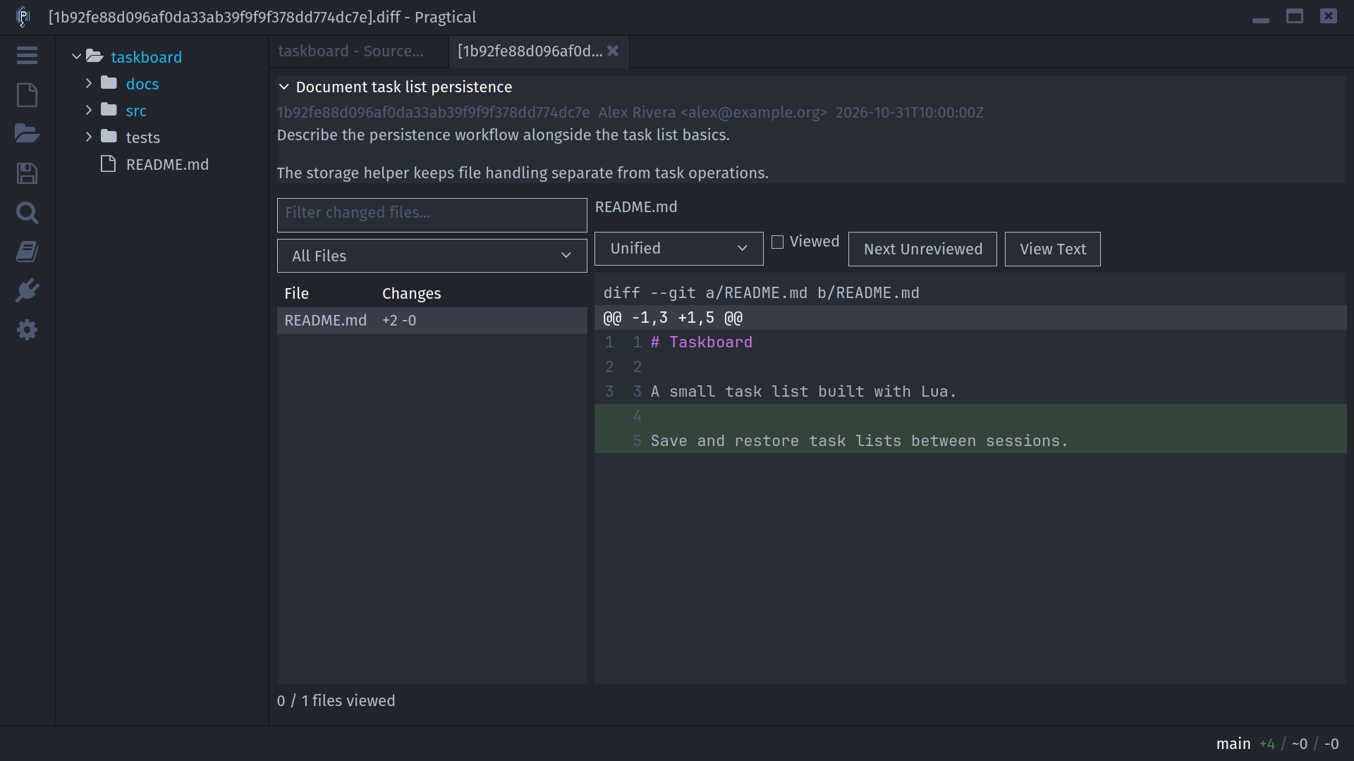 Expanded commit details with the subject, author, date, and message body