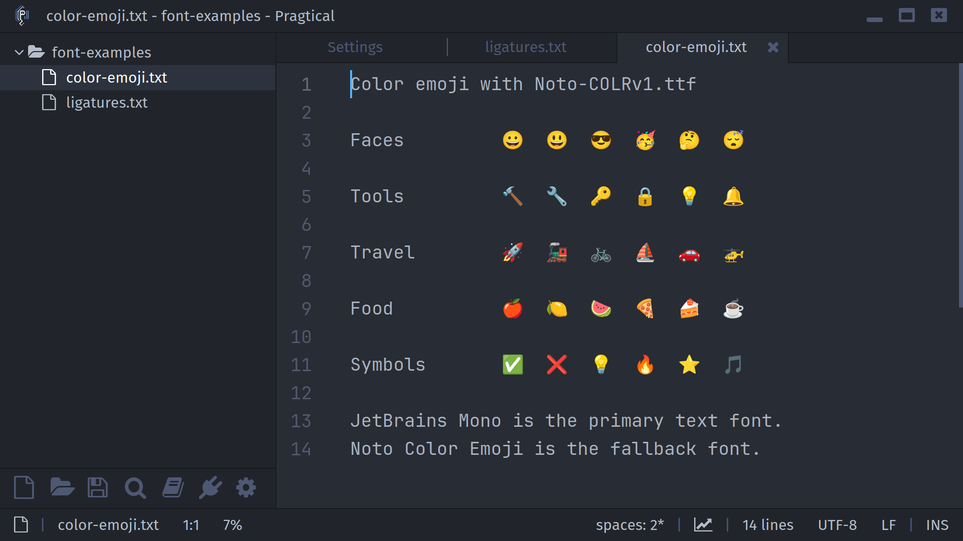 Color emoji rendered with Noto-COLRv1.ttf in Pragtical