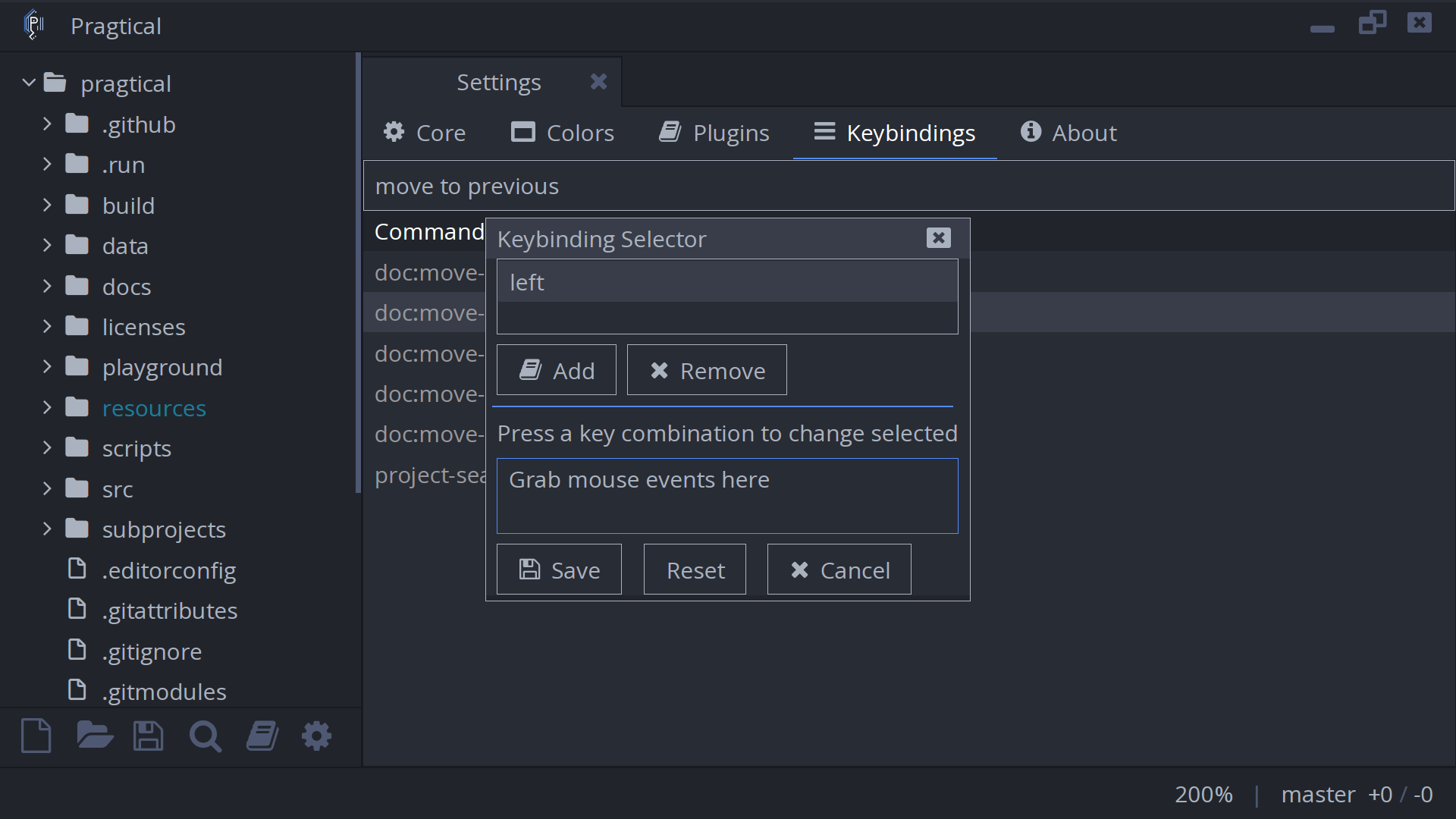 The dialog to assign keyboard shortcuts