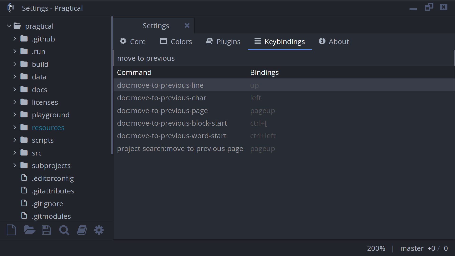 The keybind tab with changed keybinds