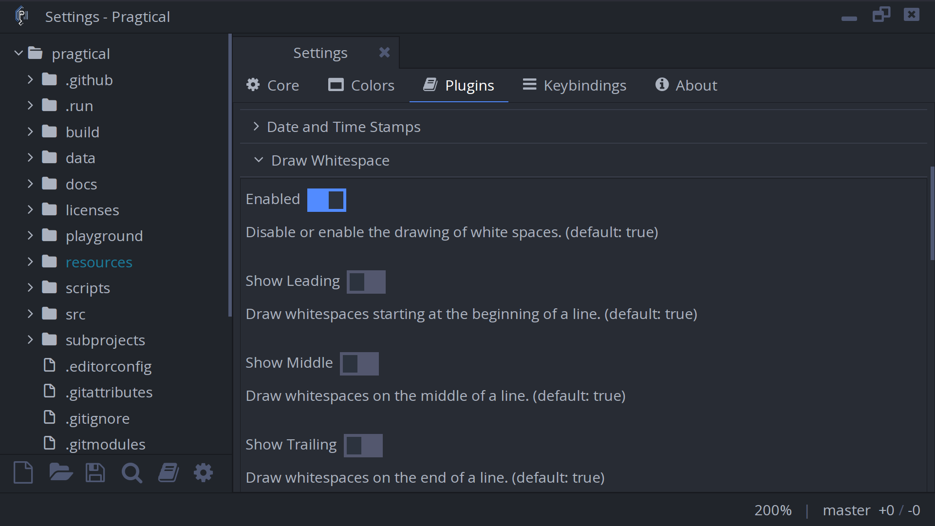 Settings for drawwhitespace